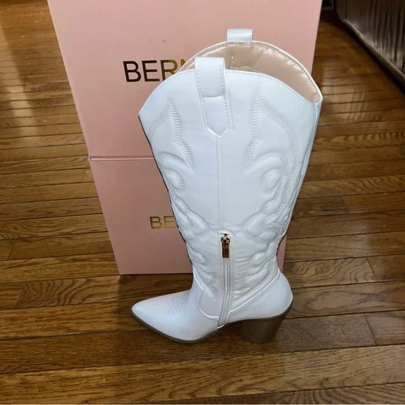 Berness Arizona Quilted Cowboy Boots White Women’s Size 8 Western Design - Picture 5 of 13